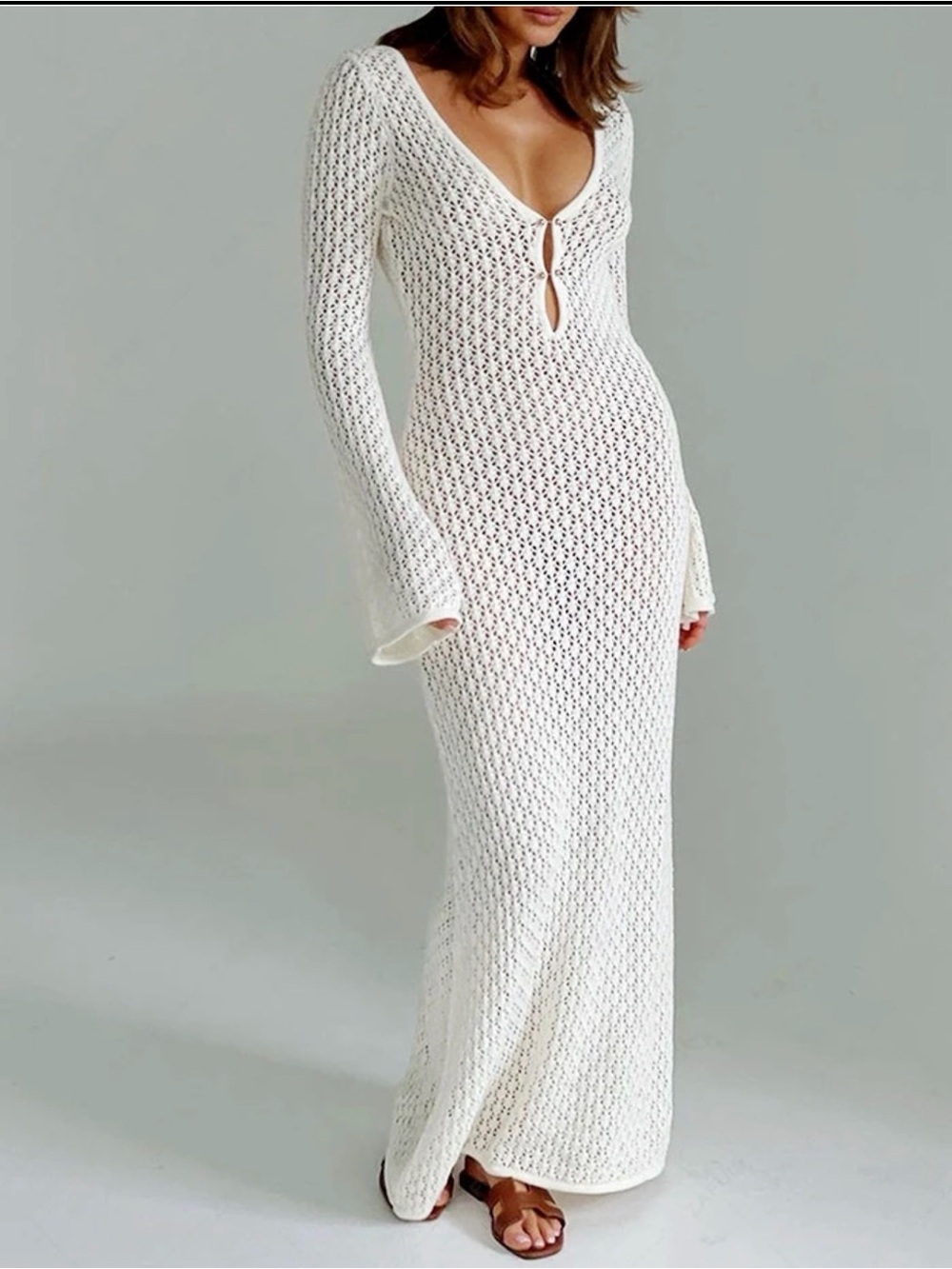 White Crochet Maxi Swim Cover-Up Dress